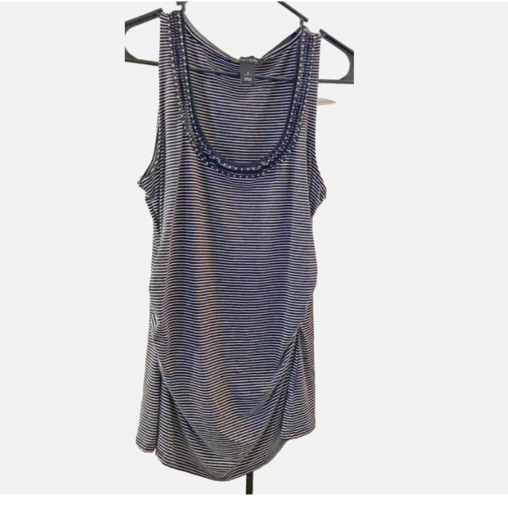 White House Black Market WHBM Tank Top Sleeveless Bead Stripe Ruched Small